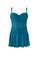 Picture of PLUS SIZE SWIM SUIT TEAL  WITH SKIRT AND GOLD TRIM.